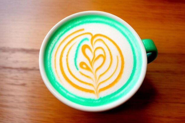 Foto magico acquerello al neon arte latte design intricato vapore che sale dalla tazza