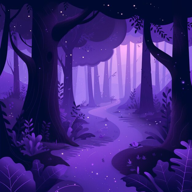 Photo magical night forest flat illustration