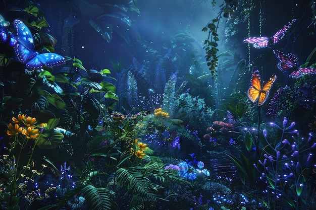 Magical Night Garden Blooming with Bioluminescent Plants on Earth Day