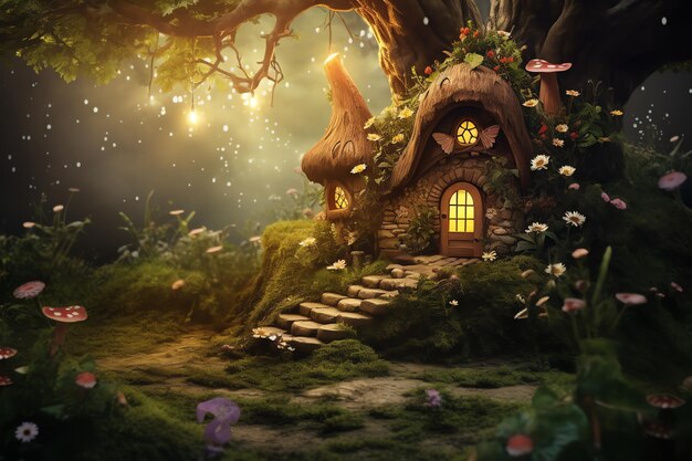 Photo magical owl magical fairytale world background backdrop