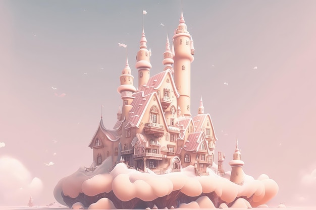 Photo a magical pink castle on the clouds generative ai