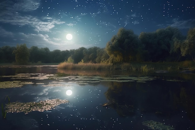 Magical pond of stars Generate Ai