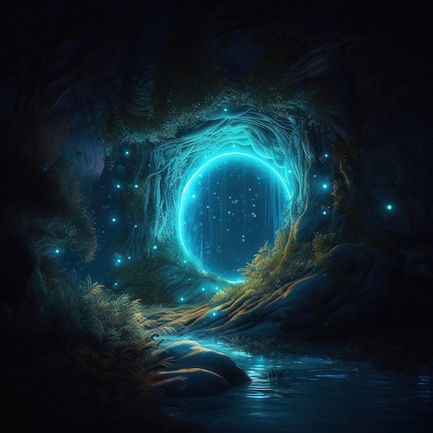 Magical portal glowing blue