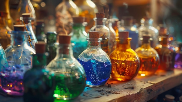 Magical potions in a mystical arrangement AI generated illustration