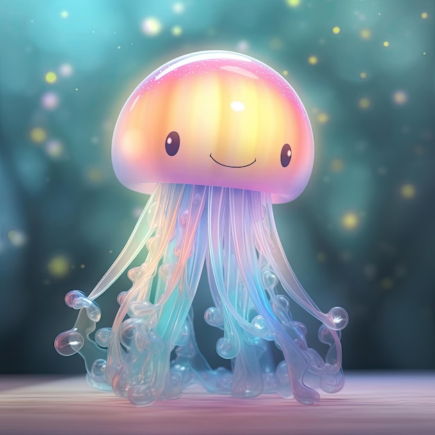 Magical Rainbow transparent Jellyfish doll with colorful lighting and dreamy atmosphere