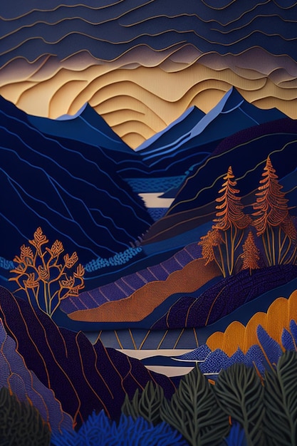 magical scenic Denali National Park filigree paper quilling landscape paper art