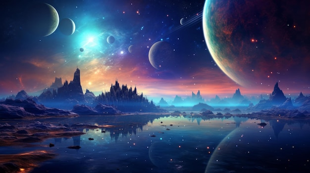 Magical space fantasy landscape with stars neural network ai generated