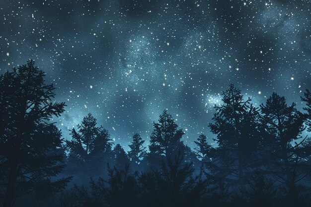 A magical starry night sky over a silhouetted fore