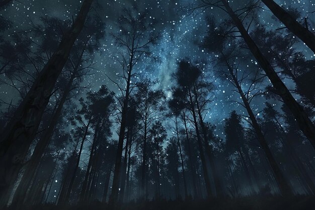 마법의 별이 가득한 밤하늘이 그림자 모양의 전면 위에