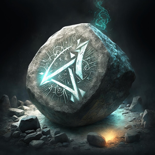 Magical stone with symbols ancient rune