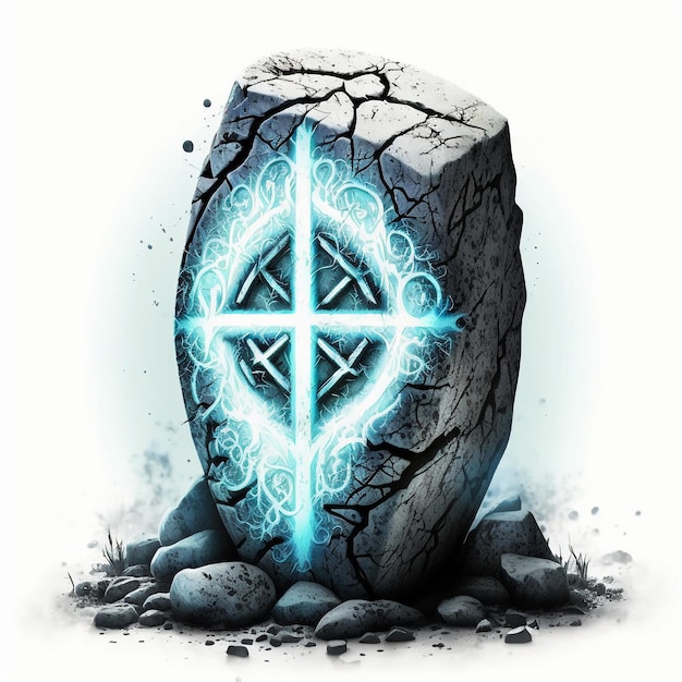 Magical stone with symbols ancient rune