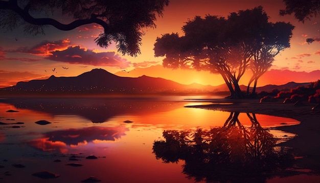 Magical sunset landscapeGenerative AI