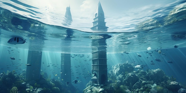 Magical Towers submerged by the ocean