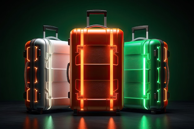 Magical Trip to Ireland Colorful Suitcases in National Flag Colors generative ai