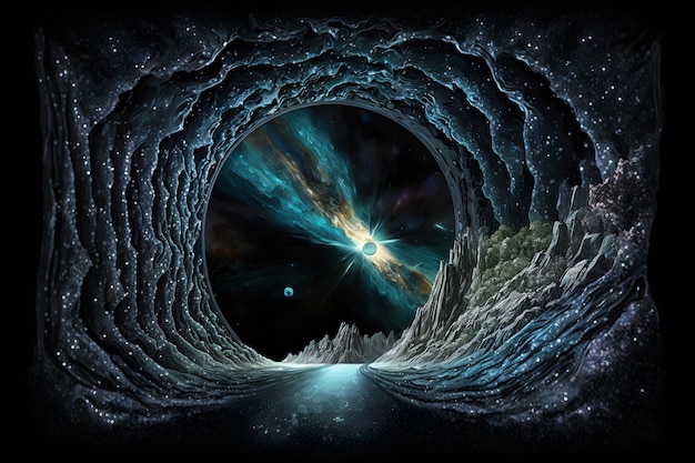 A magical tunnel leading into outer space Neural network AI generated