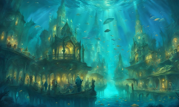 Magical Underwater City Fantasy Wallpaper