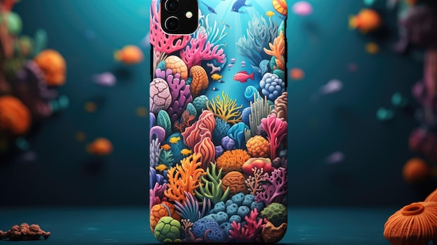 a magical underwater scene with coral reefs and vibrant marine life embellished with sugar skull