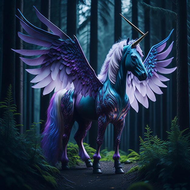 Magical Unicorn in Colorful Forest generated by AI