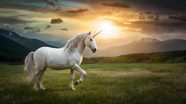 Magical unicorn in nature landscape