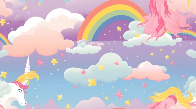 magical unicorn pattern with a pastel rainbow background