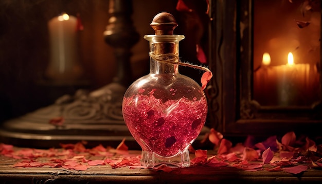 마법의 발렌타인 데이 약물은 장미 잎과 별 먼지와 같은 성분으로 만들어집니다.