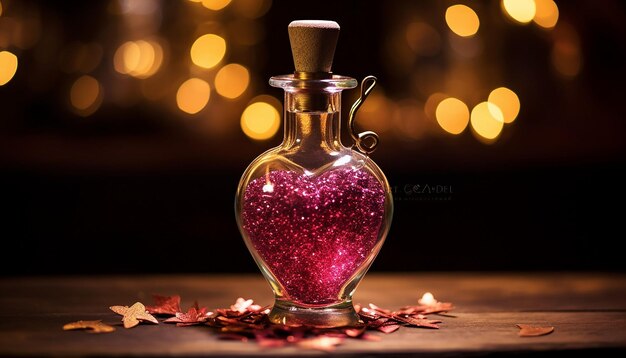 magical Valentines Day potion with ingredients like rose petals and stardust generated by ai