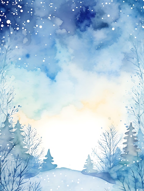 Волшебный зимний пейзаж синяя акварель фон обои