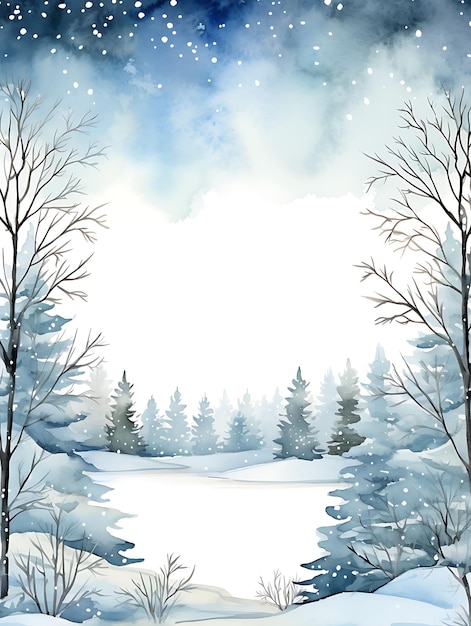 Photo magical winter landscape blue watercolor background wallpaper