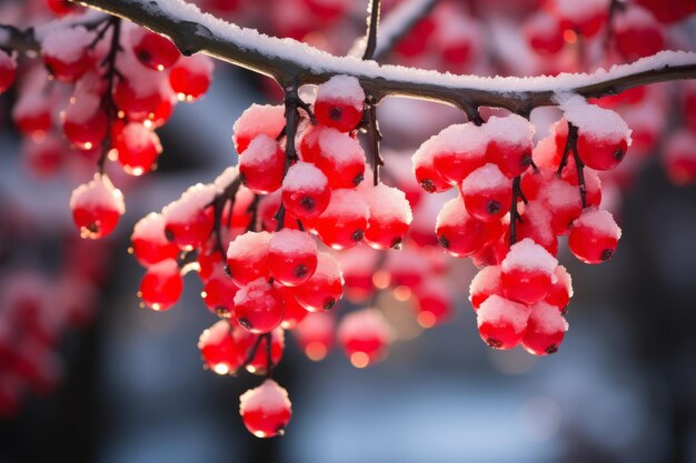 A magical winter night with frosted berries glistening under the twinkling christmas lights