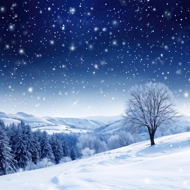 写真 雪 の 景色 の 上 に 星空 が ある 魔法 の 冬 の 夜