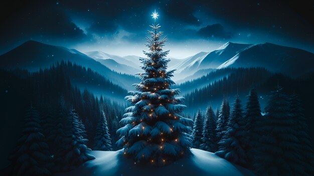 Photo magical winter scene featuring a snow covered christmas tree