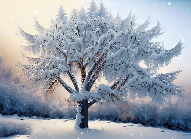 Magical winter snow covered tree