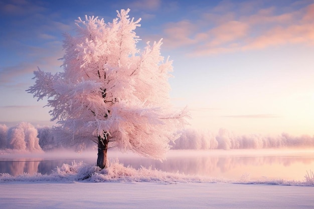 Magical winter snow covered tree