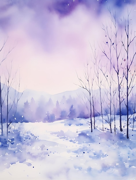 Magical winter watercolor background wallpaper