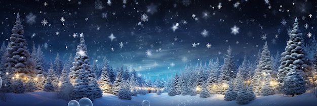 Magical winter wonderland captivating panoramic snowfall scene with glistening fir branches