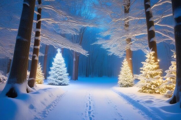 Photo a magical winter wonderland enchanted snowforest