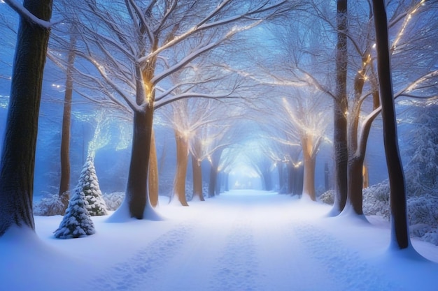 Photo a magical winter wonderland enchanted snowforest