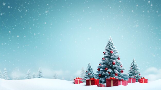 Magical Winter Wonderland Festive Presents in Snow with Enchanting Christmas Tree Generative AI