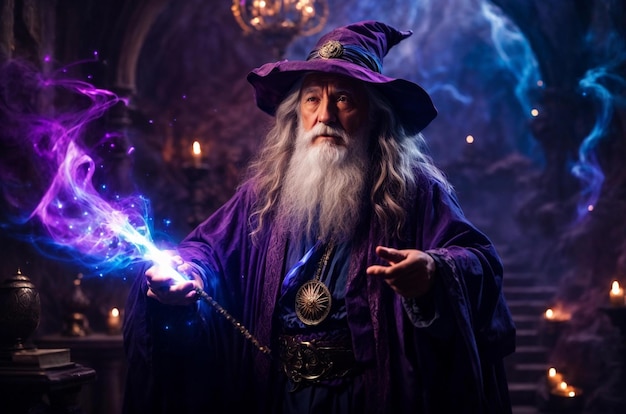 a magical wizard with a magic wand