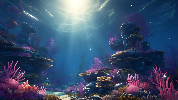 magical world underwater realm teeming with vibrant marine life fantasy wallpaper