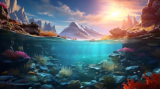 magical world underwater realm teeming with vibrant marine life fantasy wallpaper