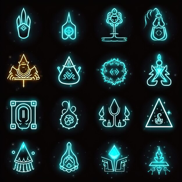 Photo magicalmystical pictogram glyphs glowingedges