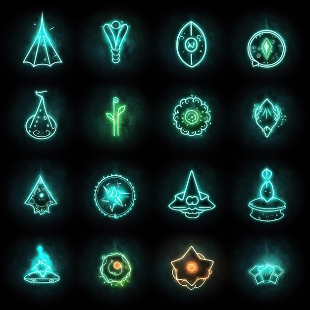 Photo magicalmystical pictogram glyphs glowingedges