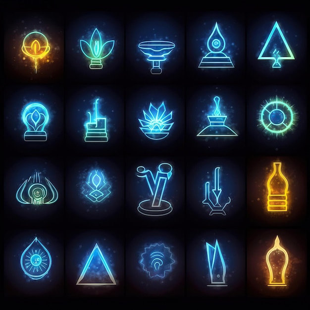 Photo magicalmystical pictogram glyphs glowingedges