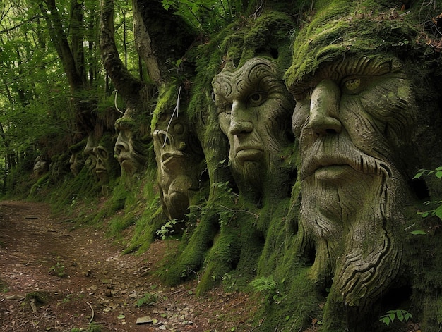 Magisch bos waar bomen gezichten hebben AI generatief
