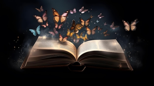 Magisch vlinderboek Een gloeiend fantasieboek met vliegende pagina's en mystieke illustraties