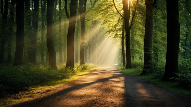 Foto magisch zomerlandschap in een dromerig bos met zonnestralen