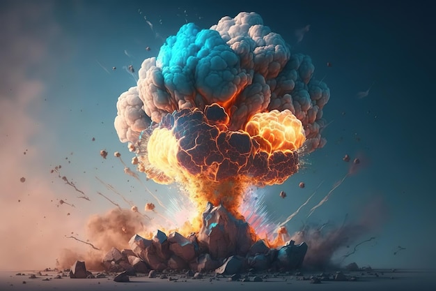 Magische explosie het effect van een gamebomexplosie met kleurrijke wolken smokeGenerative AI