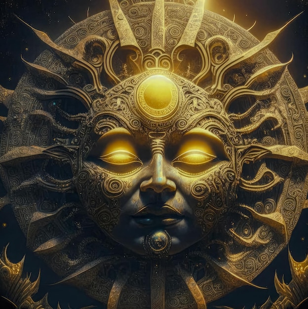 Magische mooie gestileerde zon Een oude afbeelding van het gezicht van de zon Generatieve AI