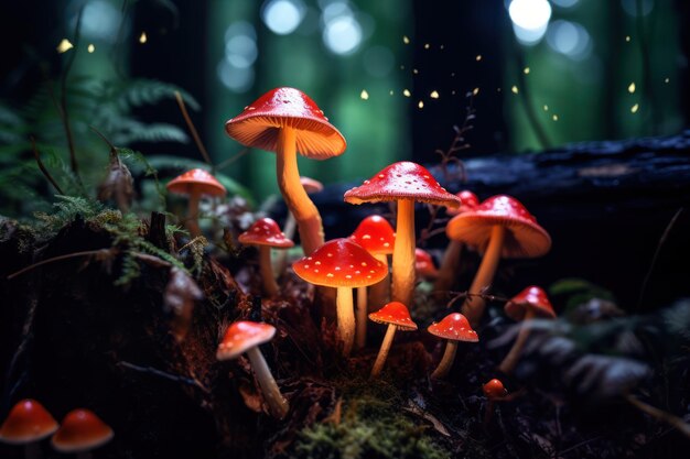 Magische paddenstoelen in donker mysterieus bos